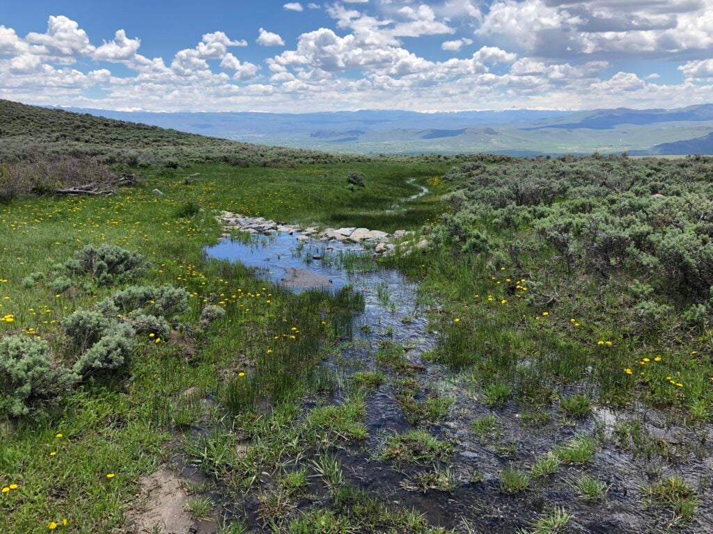 A river flows through a valley.